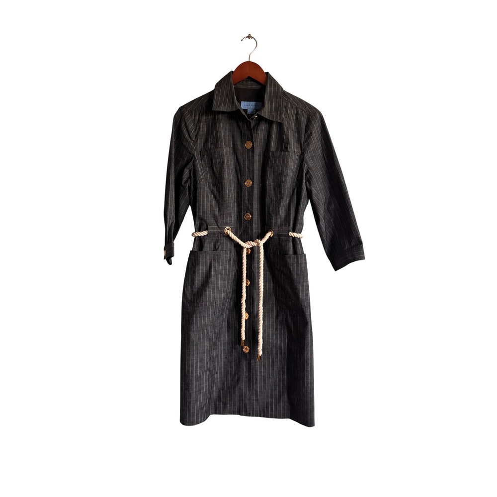 Doncaster Sport Womens Pinstripe Shirt Dress 14 Grey Rope Belt Nautical Midi